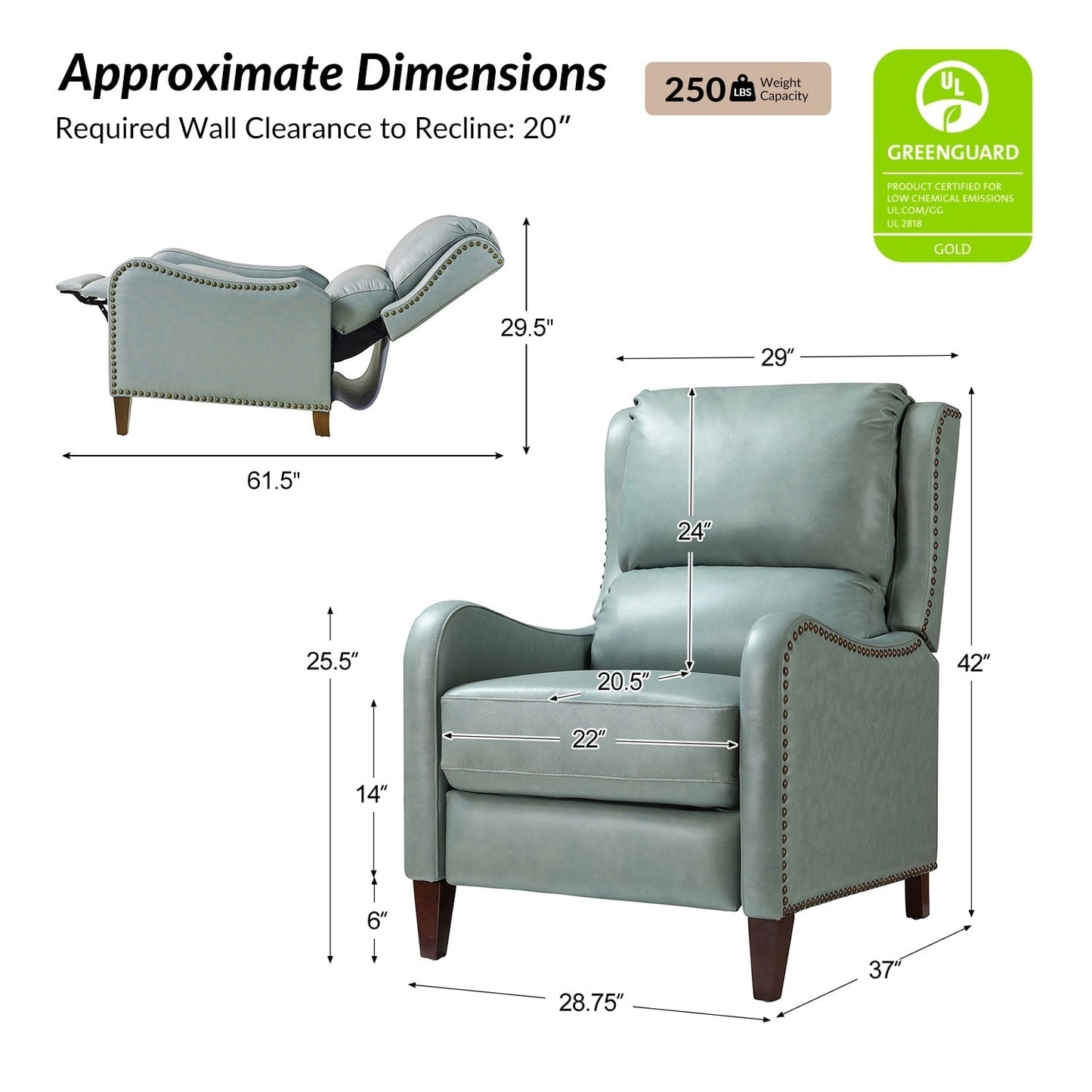 Brigida Modern Genuine Leather Nailhead Trim Recliner with Adjustable Footrest Set of 2 by HULALA HOME