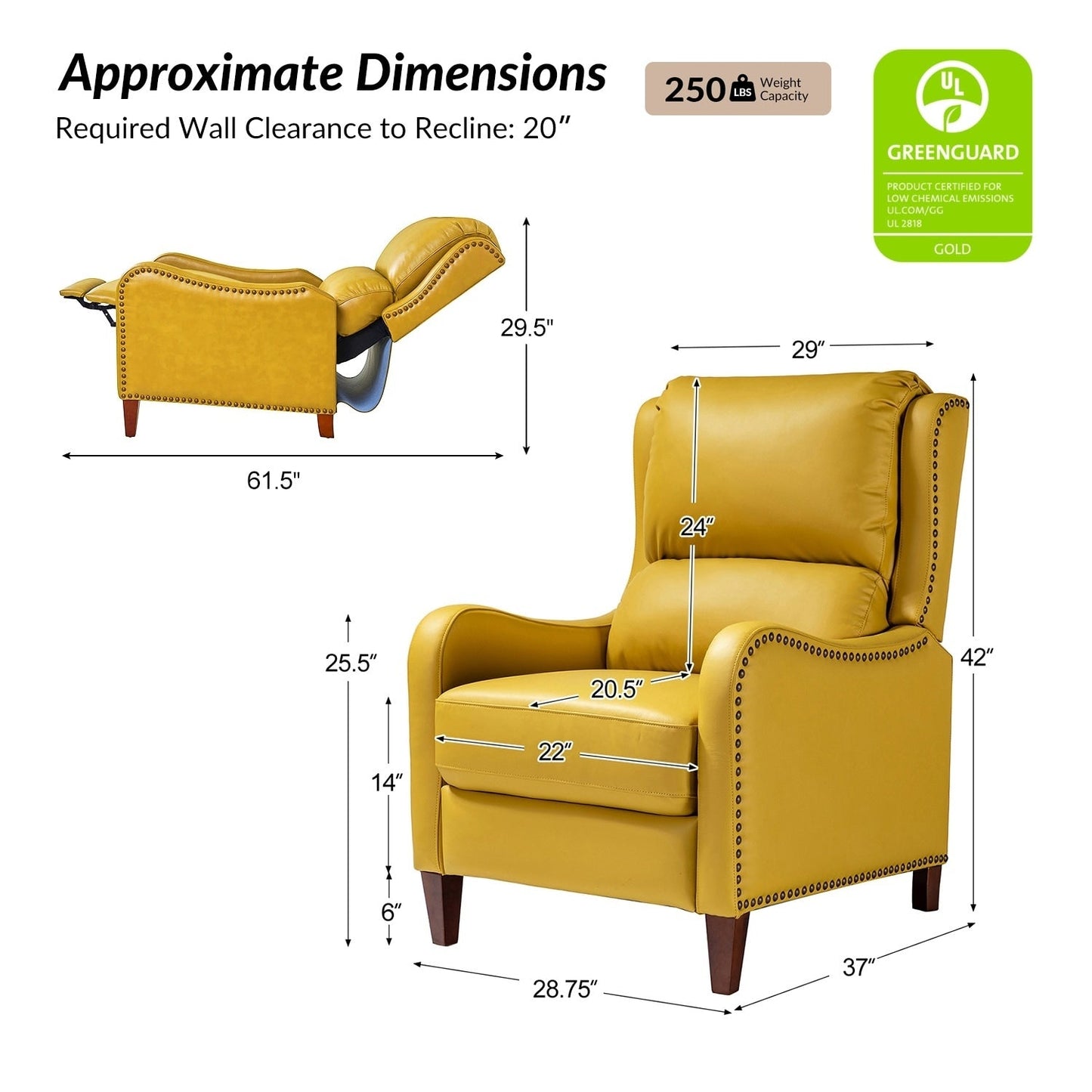 Brigida Modern Genuine Leather Nailhead Trim Recliner with Adjustable Footrest Set of 2 by HULALA HOME