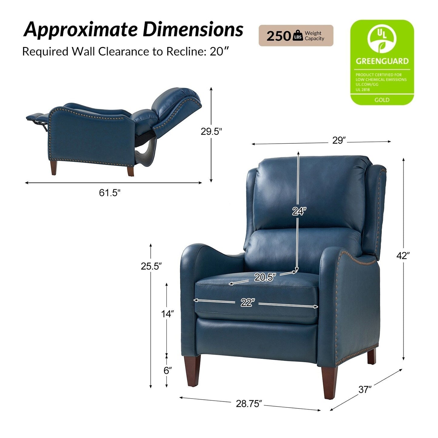 Brigida Modern Genuine Leather Nailhead Trim Recliner with Adjustable Footrest Set of 2 by HULALA HOME