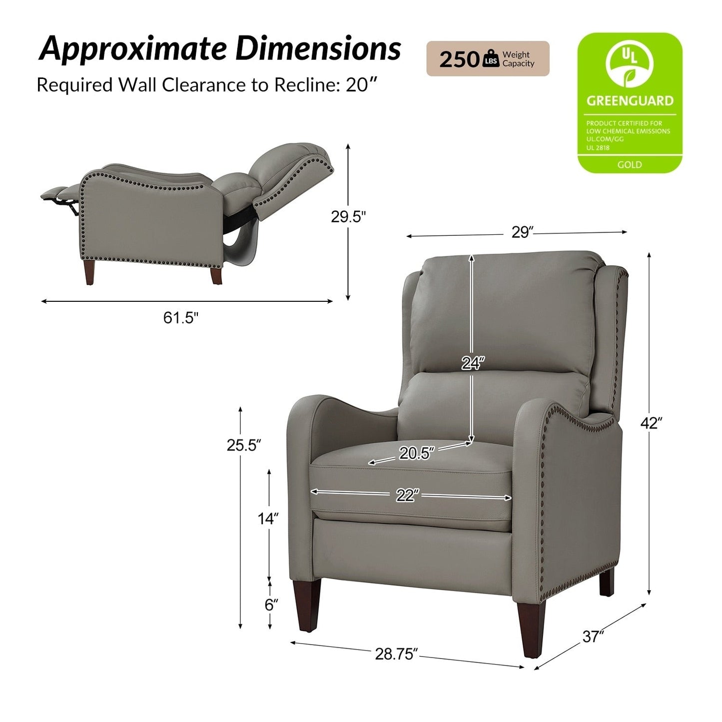 Brigida Modern Genuine Leather Nailhead Trim Recliner with Adjustable Footrest Set of 2 by HULALA HOME