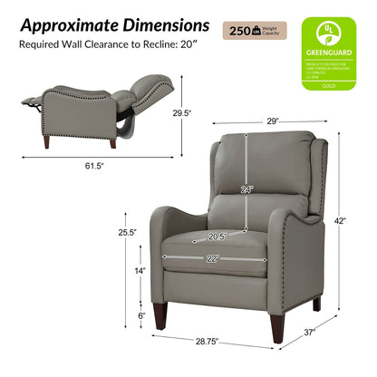 Brigida Modern Genuine Leather Nailhead Trim Recliner with Adjustable Footrest Set of 2 by HULALA HOME