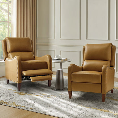Brigida Modern Genuine Leather Nailhead Trim Recliner with Adjustable Footrest Set of 2 by HULALA HOME