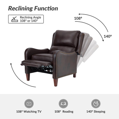 Brigida Modern Genuine Leather Nailhead Trim Recliner with Adjustable Footrest Set of 2 by HULALA HOME