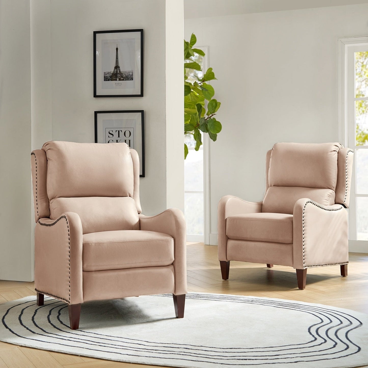Brigida Modern Genuine Leather Nailhead Trim Recliner with Adjustable Footrest Set of 2 by HULALA HOME
