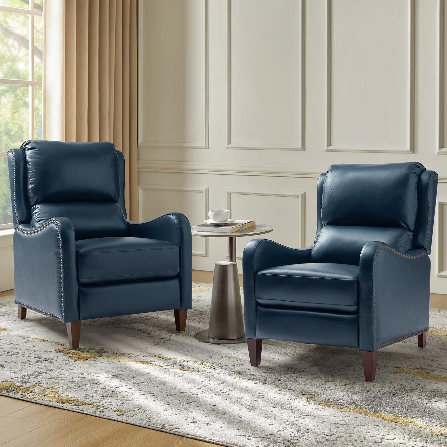 Brigida Modern Genuine Leather Nailhead Trim Recliner with Adjustable Footrest Set of 2 by HULALA HOME