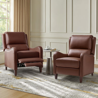 Brigida Modern Genuine Leather Nailhead Trim Recliner with Adjustable Footrest Set of 2 by HULALA HOME