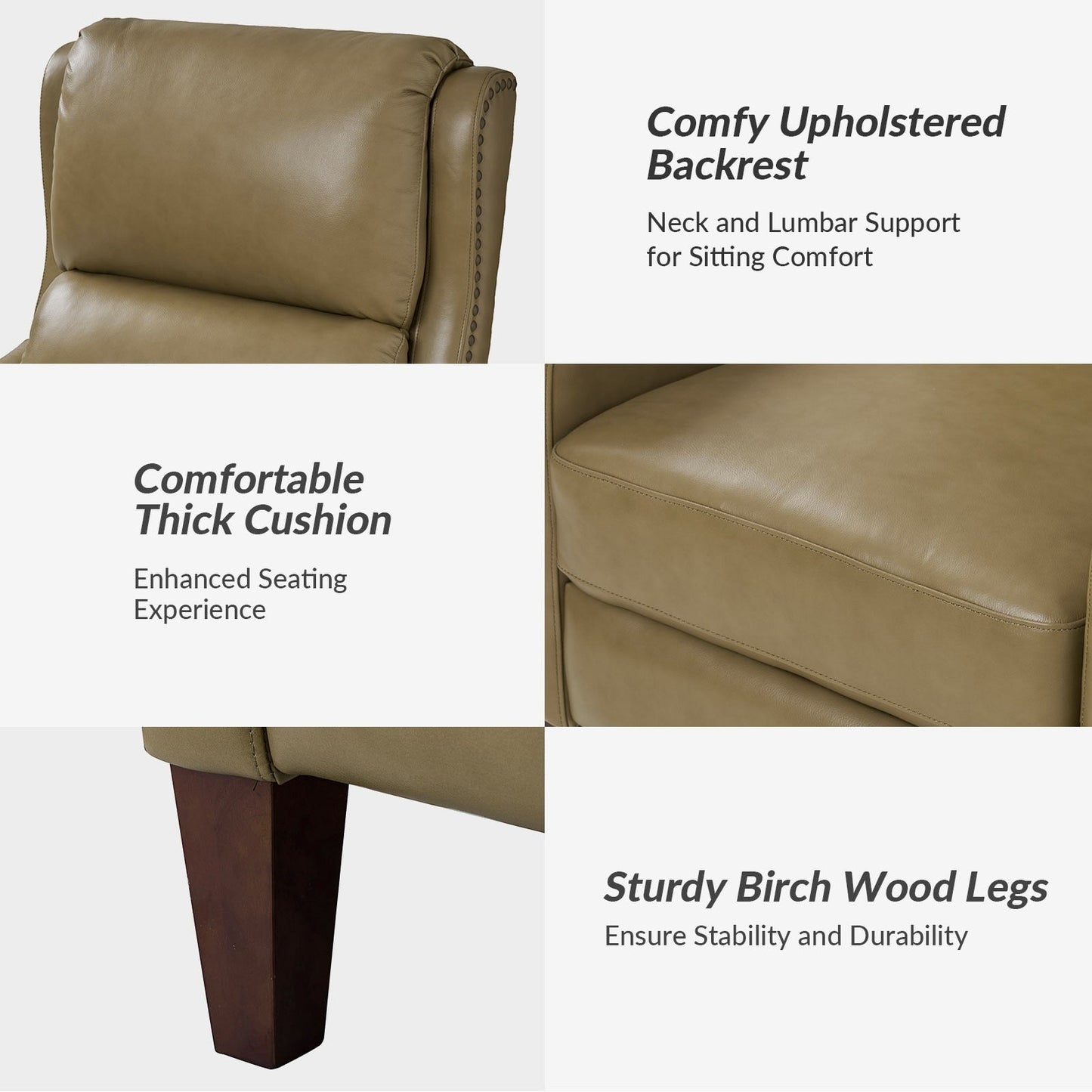 Brigida Modern Genuine Leather Nailhead Trim Recliner with Adjustable Footrest Set of 2 by HULALA HOME