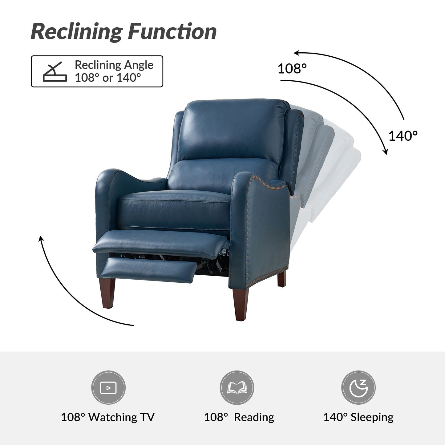 Brigida Modern Genuine Leather Nailhead Trim Recliner with Adjustable Footrest Set of 2 by HULALA HOME