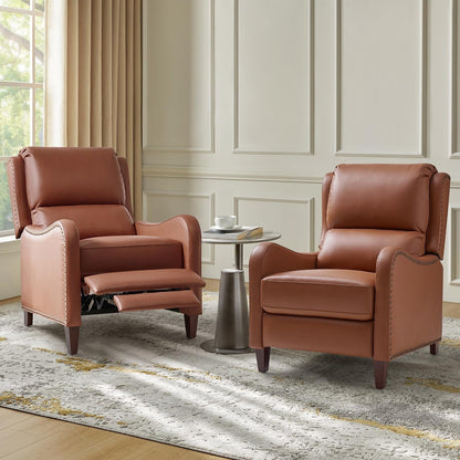 Brigida Modern Genuine Leather Nailhead Trim Recliner with Adjustable Footrest Set of 2 by HULALA HOME
