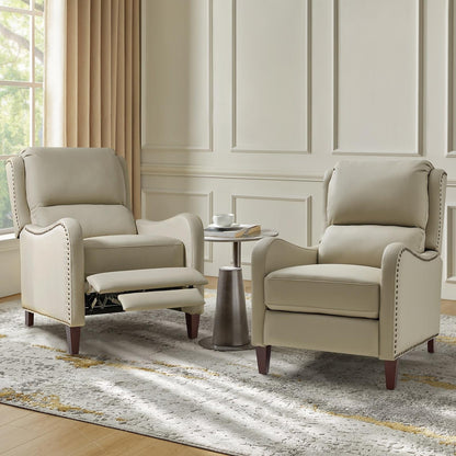 Brigida Modern Genuine Leather Nailhead Trim Recliner with Adjustable Footrest Set of 2 by HULALA HOME