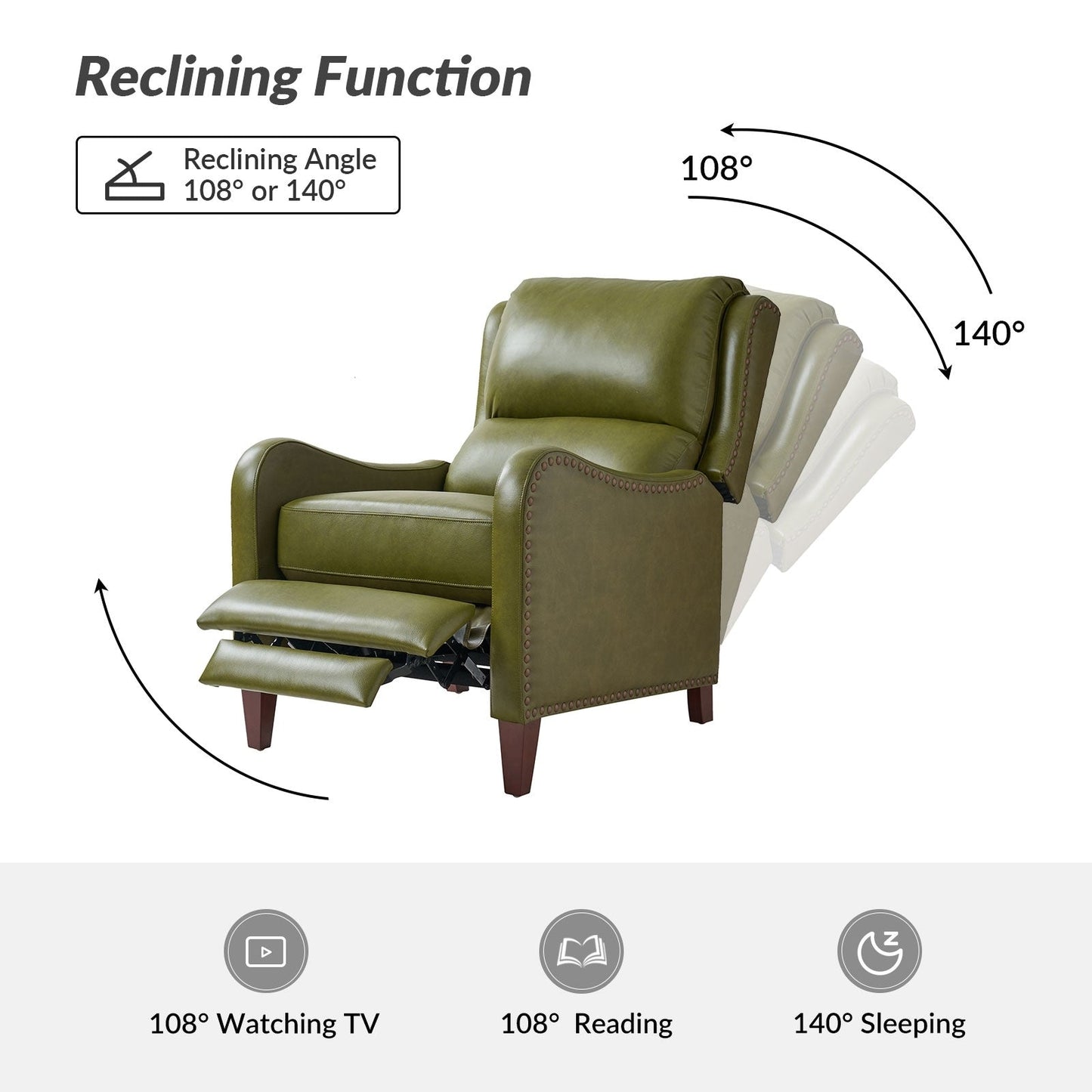 Brigida Modern Genuine Leather Nailhead Trim Recliner with Adjustable Footrest Set of 2 by HULALA HOME