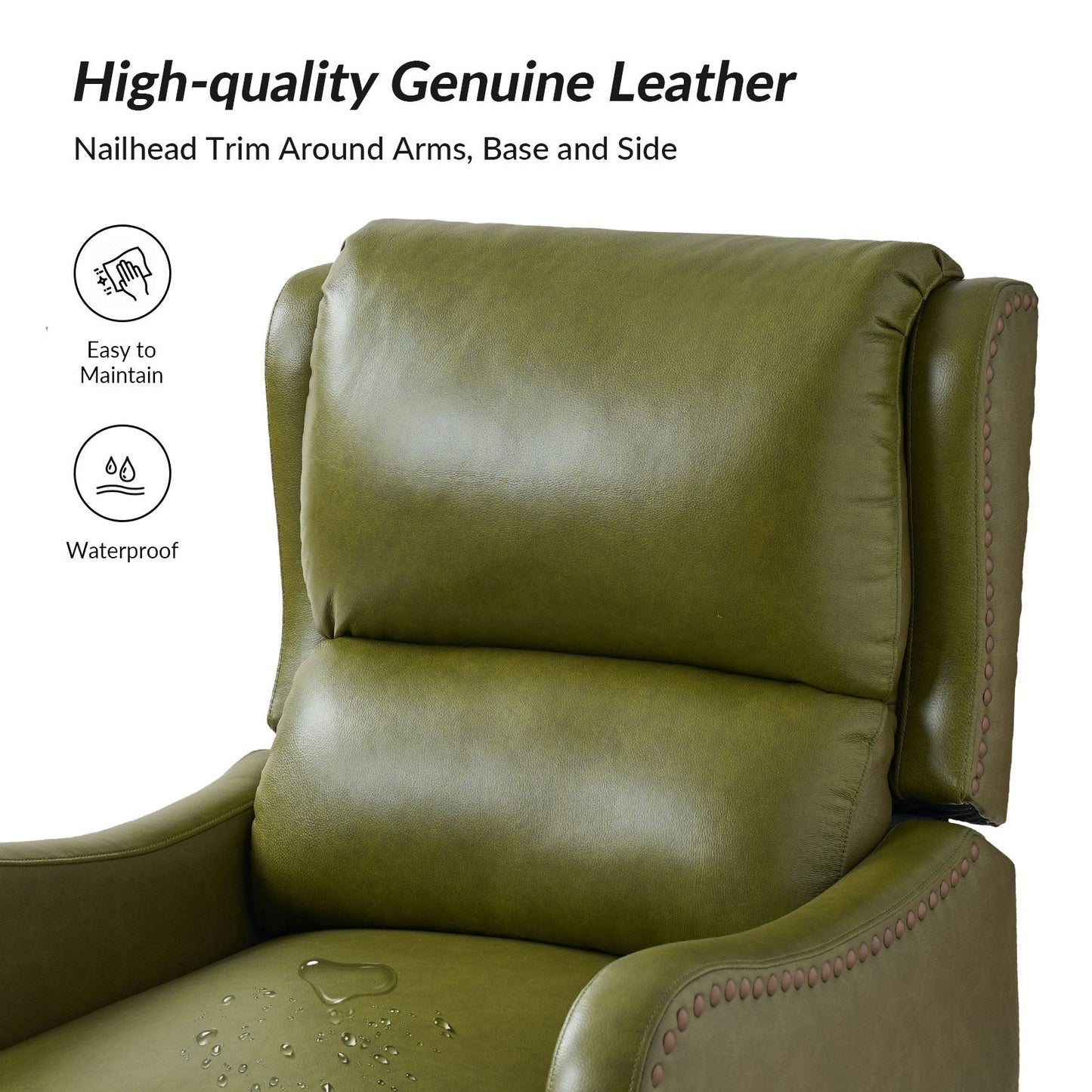 Brigida Modern Genuine Leather Nailhead Trim Recliner with Adjustable Footrest Set of 2 by HULALA HOME