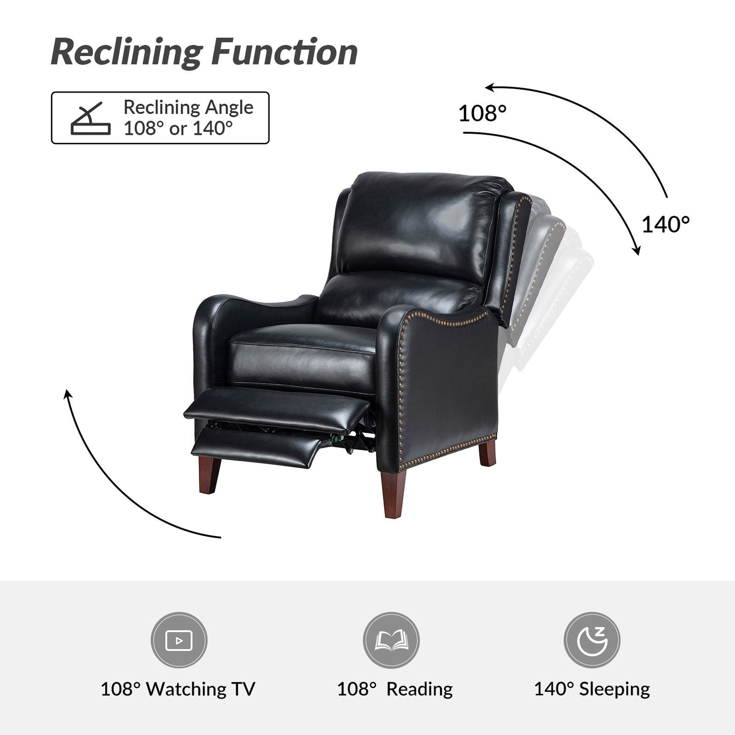 Brigida Modern Genuine Leather Nailhead Trim Recliner with Adjustable Footrest Set of 2 by HULALA HOME