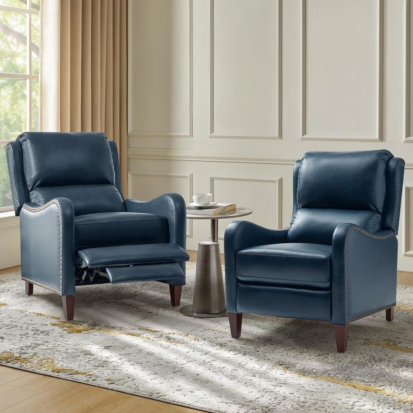 Brigida Modern Genuine Leather Nailhead Trim Recliner with Adjustable Footrest Set of 2 by HULALA HOME