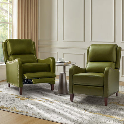 Brigida Modern Genuine Leather Nailhead Trim Recliner with Adjustable Footrest Set of 2 by HULALA HOME