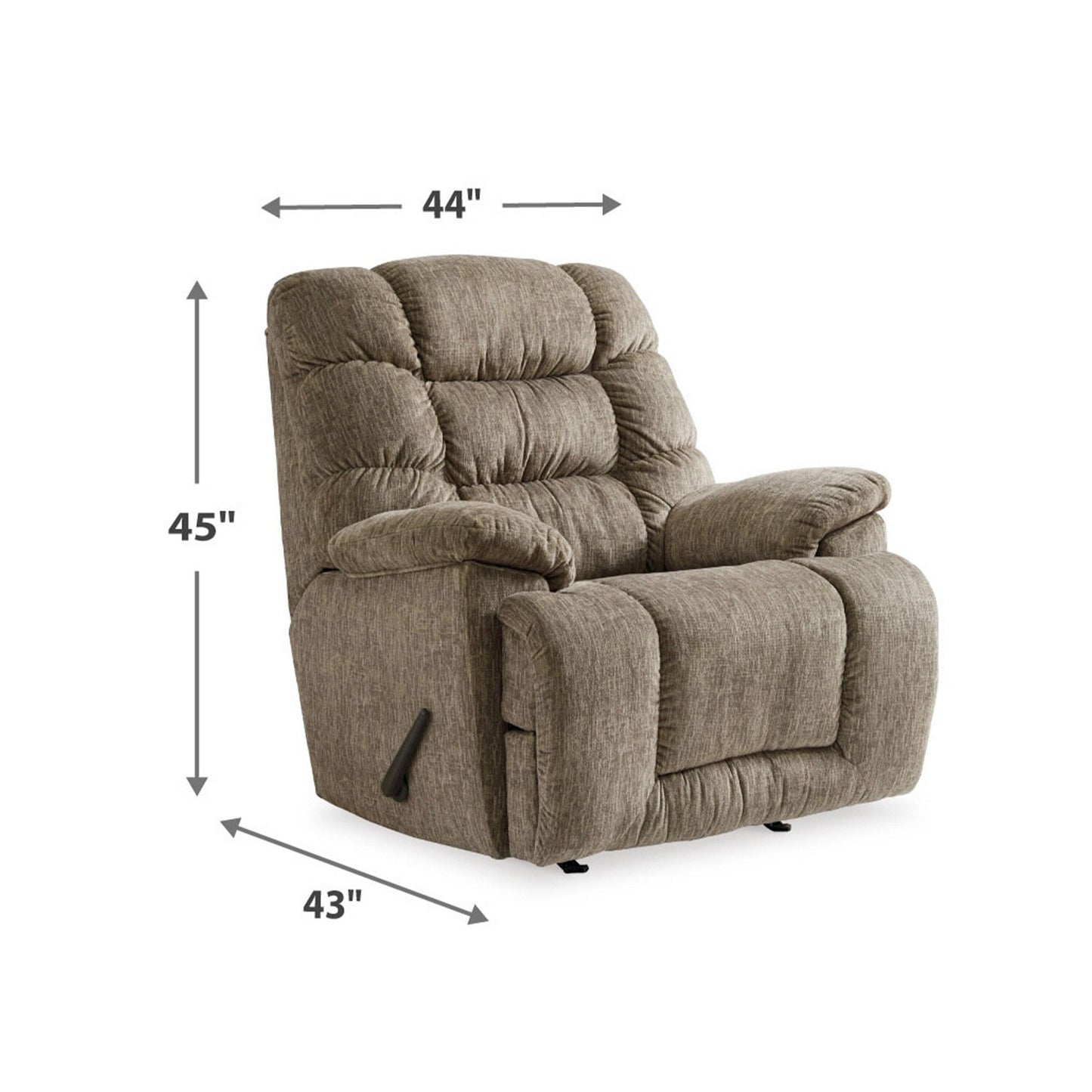 Bril Manual Recliner Chair, 44 Inch, Oversized, Taupe Gray Polyester
