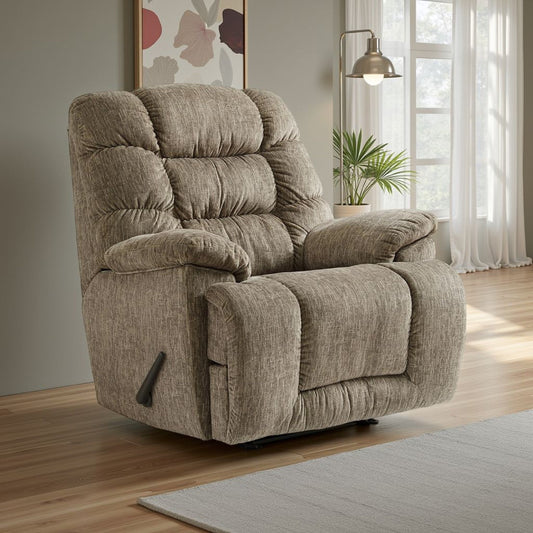 Bril Manual Recliner Chair, 44 Inch, Oversized, Taupe Gray Polyester