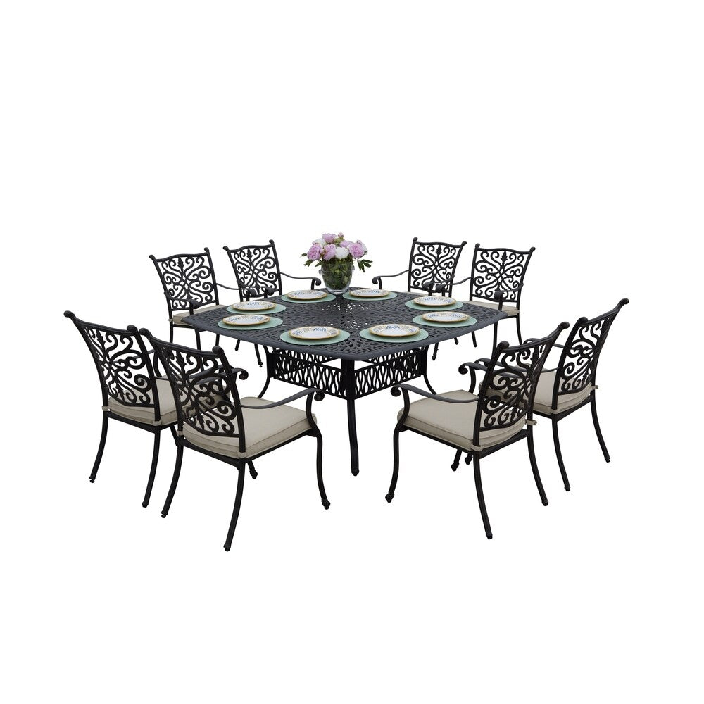 9-Piece Patio Dining Set with Cushions and 64'' Square Dining Table