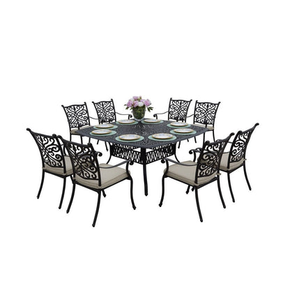 9-Piece Patio Dining Set with Cushions and 64'' Square Dining Table