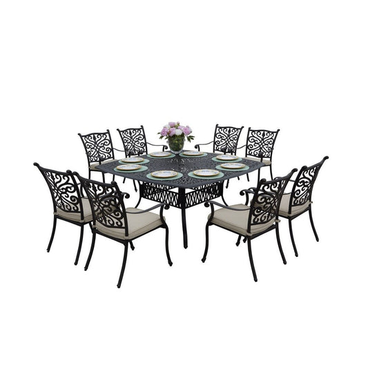 9-Piece Patio Dining Set with Cushions and 64'' Square Dining Table