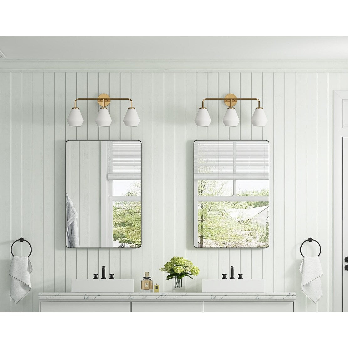 Brushed Brass 3-Light Bathroom Vanity Light Fixture with Milk White Glass Shade