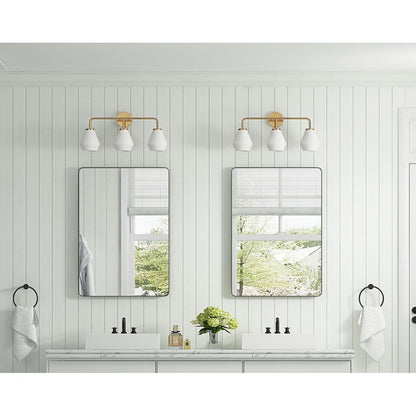 Brushed Brass 3-Light Bathroom Vanity Light Fixture with Milk White Glass Shade