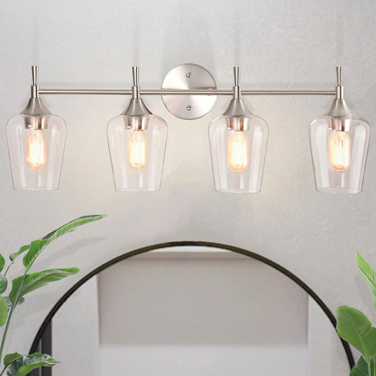 Brushed Nickel 4-Light Modern Vanity Light with Clear Glass Shades - Brushed Nickel