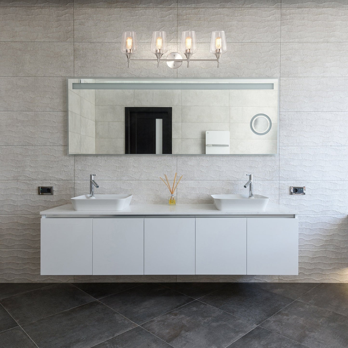Brushed Nickel 4-Light Modern Vanity Light with Clear Glass Shades - Brushed Nickel