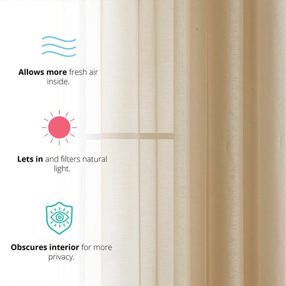 HLC.me Lauren Semi Sheer Rod Pocket & Back Tab Window Curtains Panels, Set of 2
