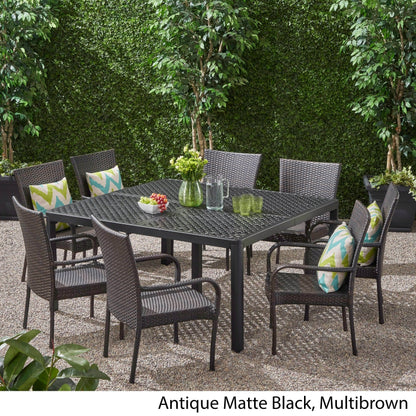 Bullpond Aluminum/ Brown Wicker 9-piece Outdoor Dining Set by Christopher Knight Home