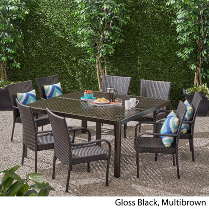 Bullpond Aluminum/ Brown Wicker 9-piece Outdoor Dining Set by Christopher Knight Home