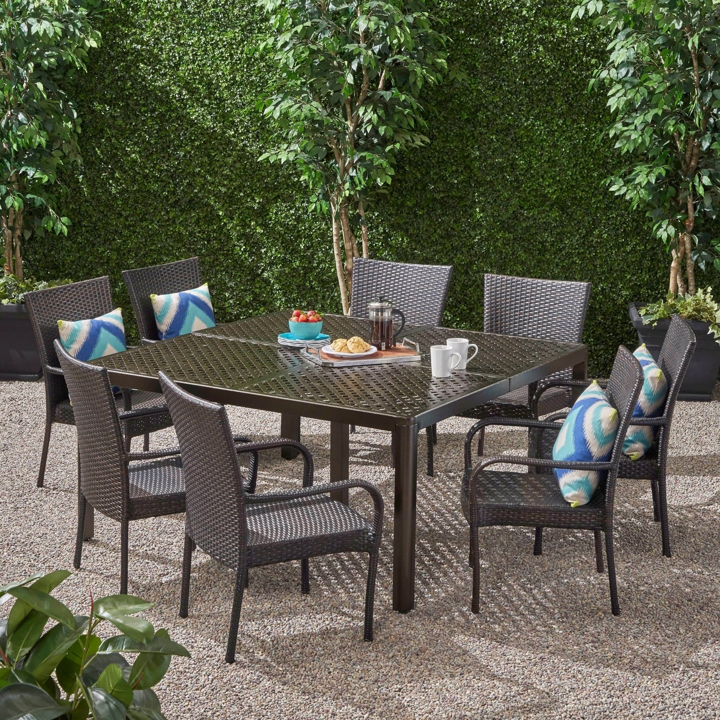 Bullpond Aluminum/ Brown Wicker 9-piece Outdoor Dining Set by Christopher Knight Home