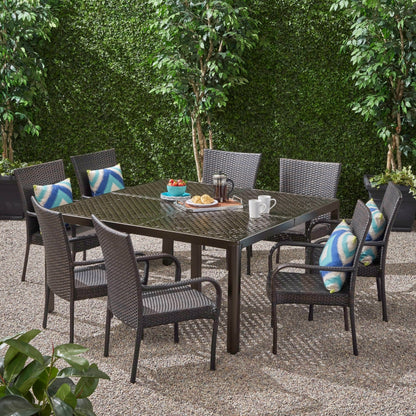 Bullpond Aluminum/ Brown Wicker 9-piece Outdoor Dining Set by Christopher Knight Home
