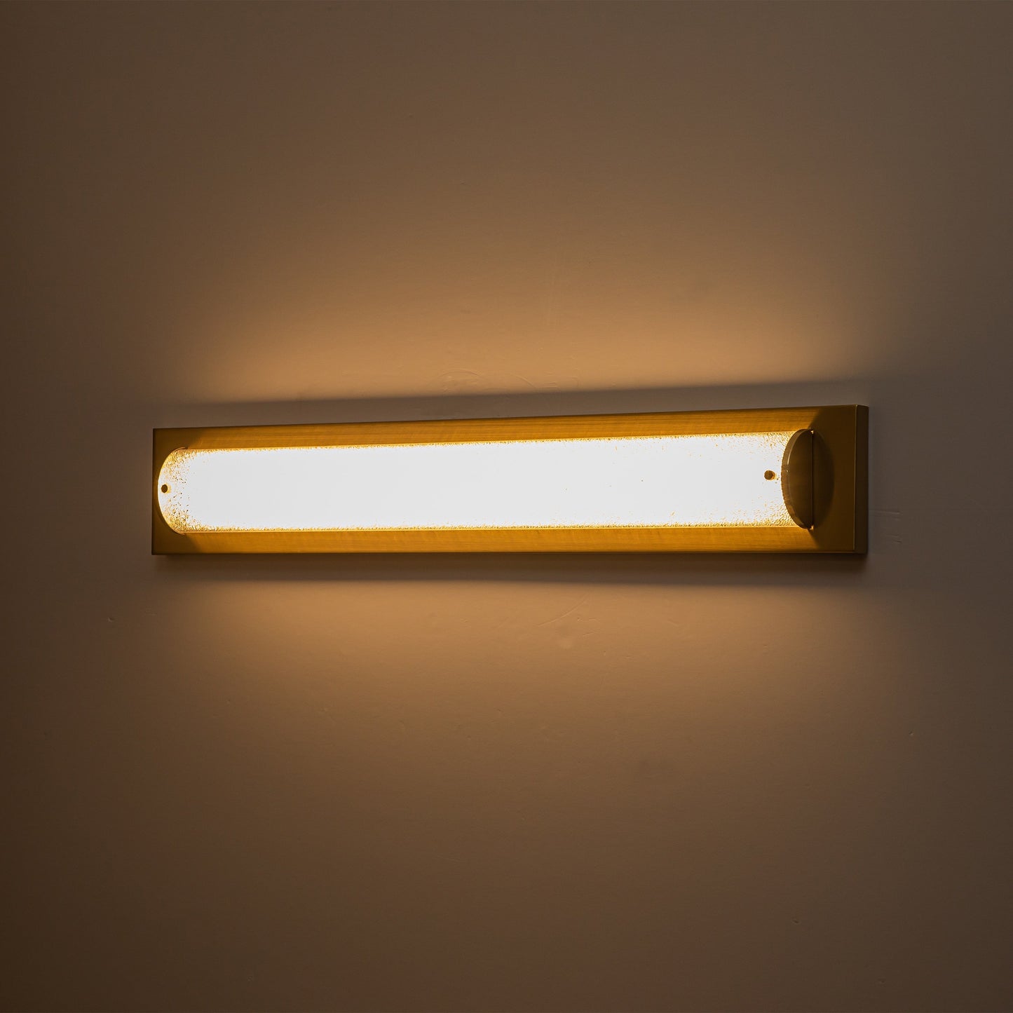 C Cattleya 28 Brushed Gold Integrated LED Bathroom Vanity Light Bar with Clear Sandy Glass