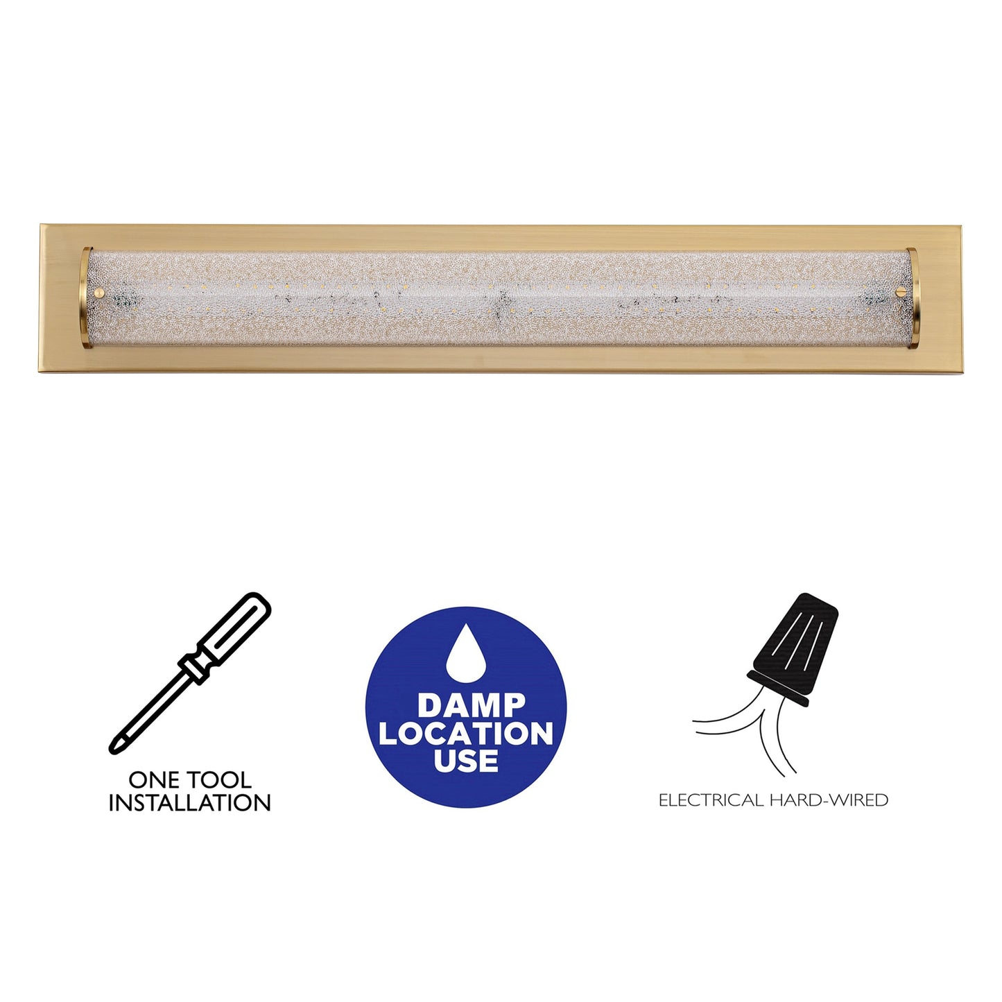 C Cattleya 28 Brushed Gold Integrated LED Bathroom Vanity Light Bar with Clear Sandy Glass