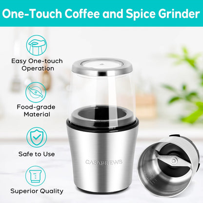 CASABREWS KWG130 Electric Coffee Grinder One Touch Operation, Silver - N/A
