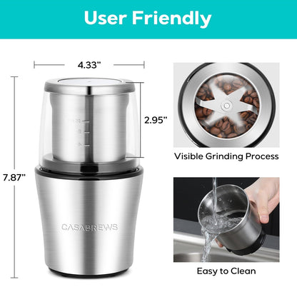 CASABREWS KWG130 Electric Coffee Grinder One Touch Operation, Silver - N/A