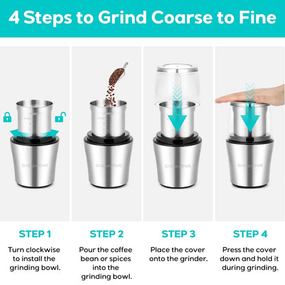 CASABREWS KWG130 Electric Coffee Grinder One Touch Operation, Silver - N/A