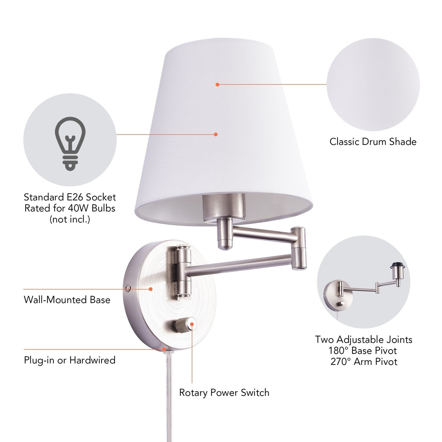 CO-Z Plug-in Swing Arm Wall Mount Sconce