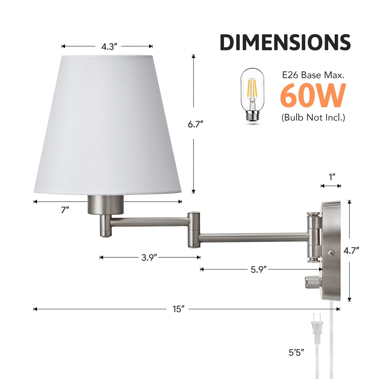 CO-Z Plug-in Swing Arm Wall Mount Sconce