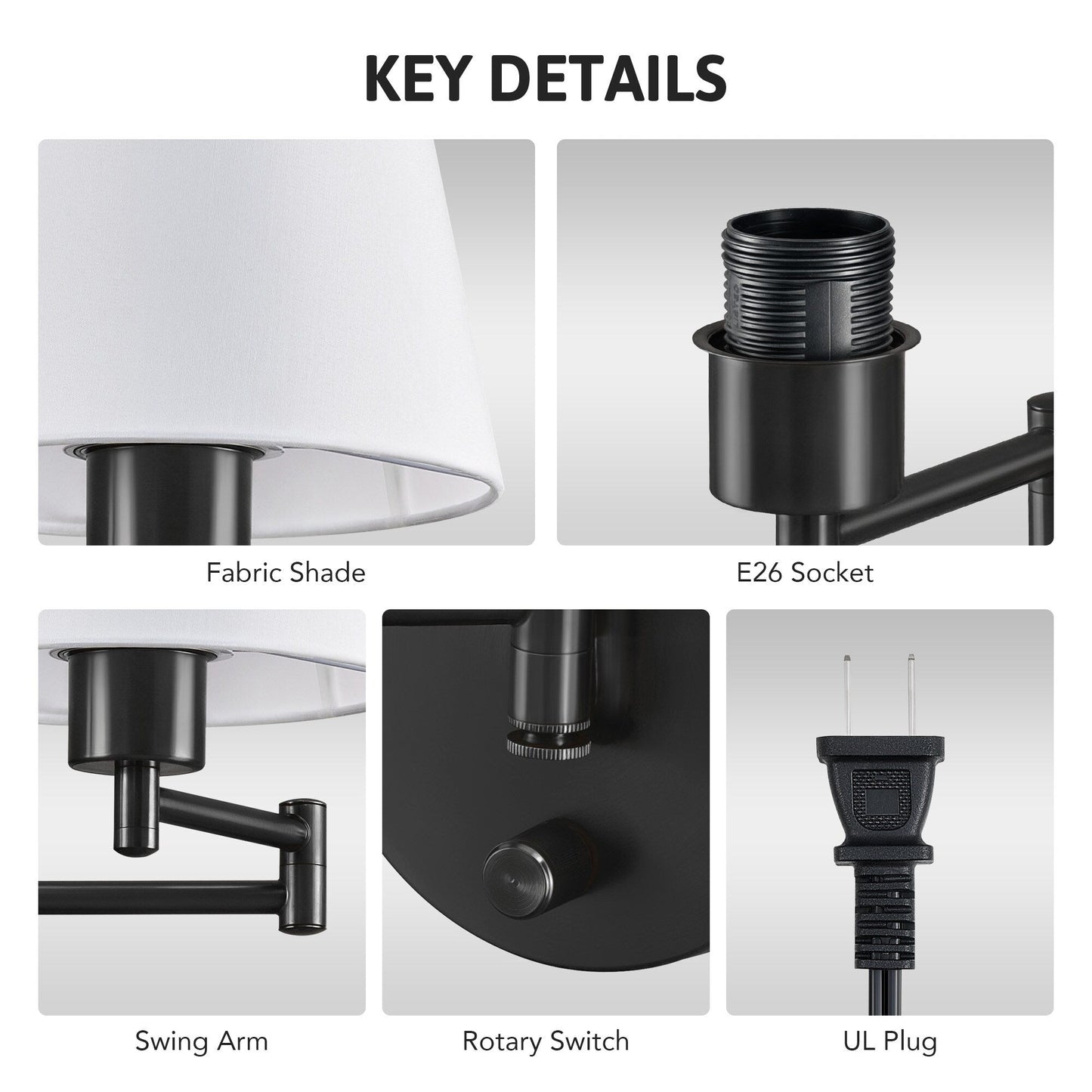 CO-Z Plug-in Swing Arm Wall Mount Sconce