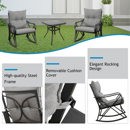 COSIEST 3-piece Outdoor Rocking Chair Chat Set with Side Table