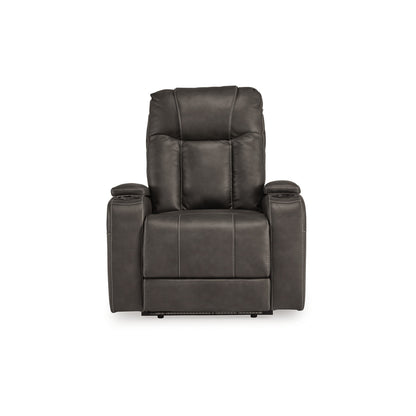 Callum Power Recliner Chair, Adjustable Headrest, Gray Faux Leather
