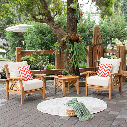 Cambridge Casual Carmel 3-Piece Teak Patio Chat Set with Cushions