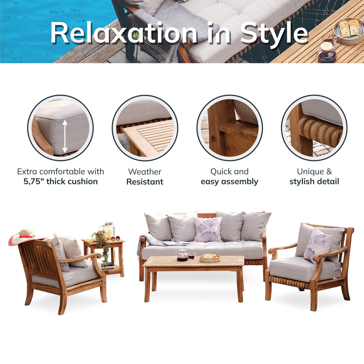Cambridge Casual Chara 5-piece Teak Patio Conversation Set