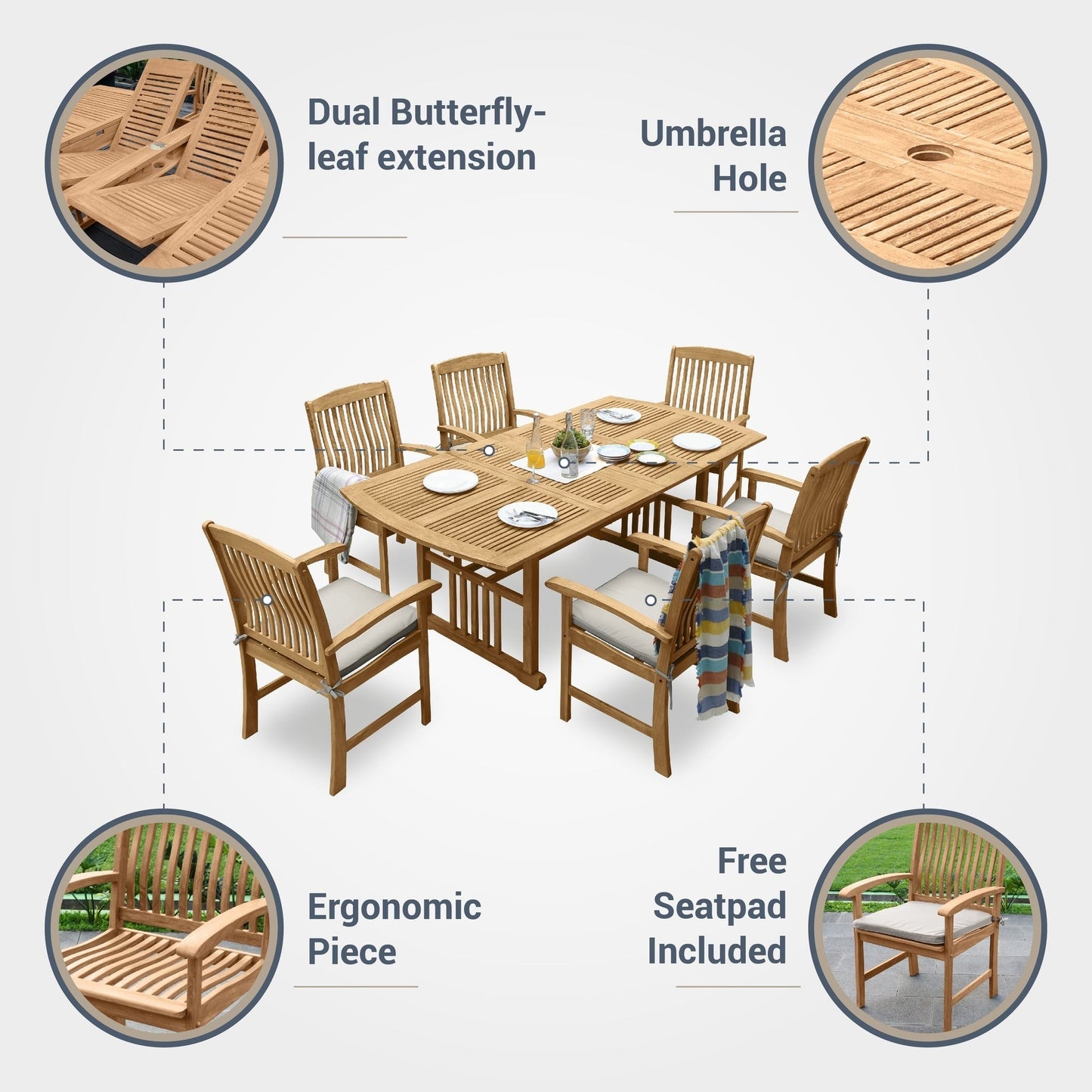 Cambridge Casual Chignik 7-piece Teak Patio Extendable Dining Set