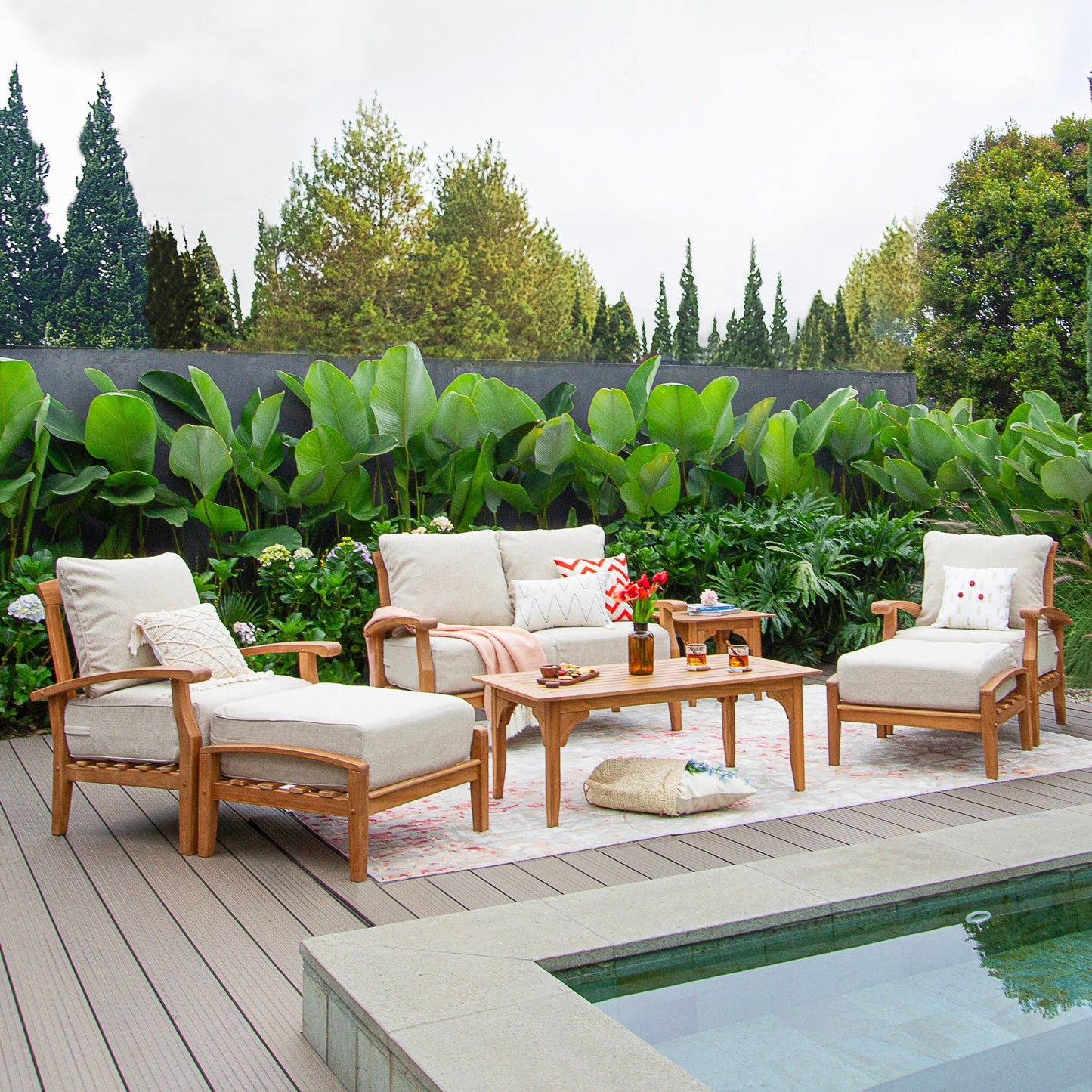Cambridge Casual Leon 7-piece Teak Patio Conversation Set