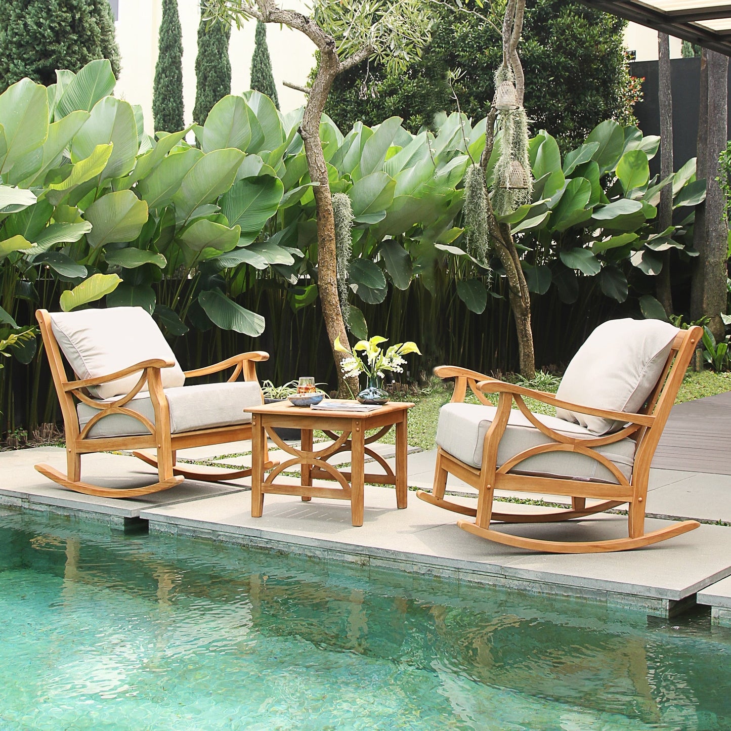 Cambridge Casual Lowell 3-Piece Teak Patio Chat Set