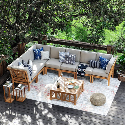 Cambridge Casual Lowell 8-piece Teak Patio Sectional Set with Cushion
