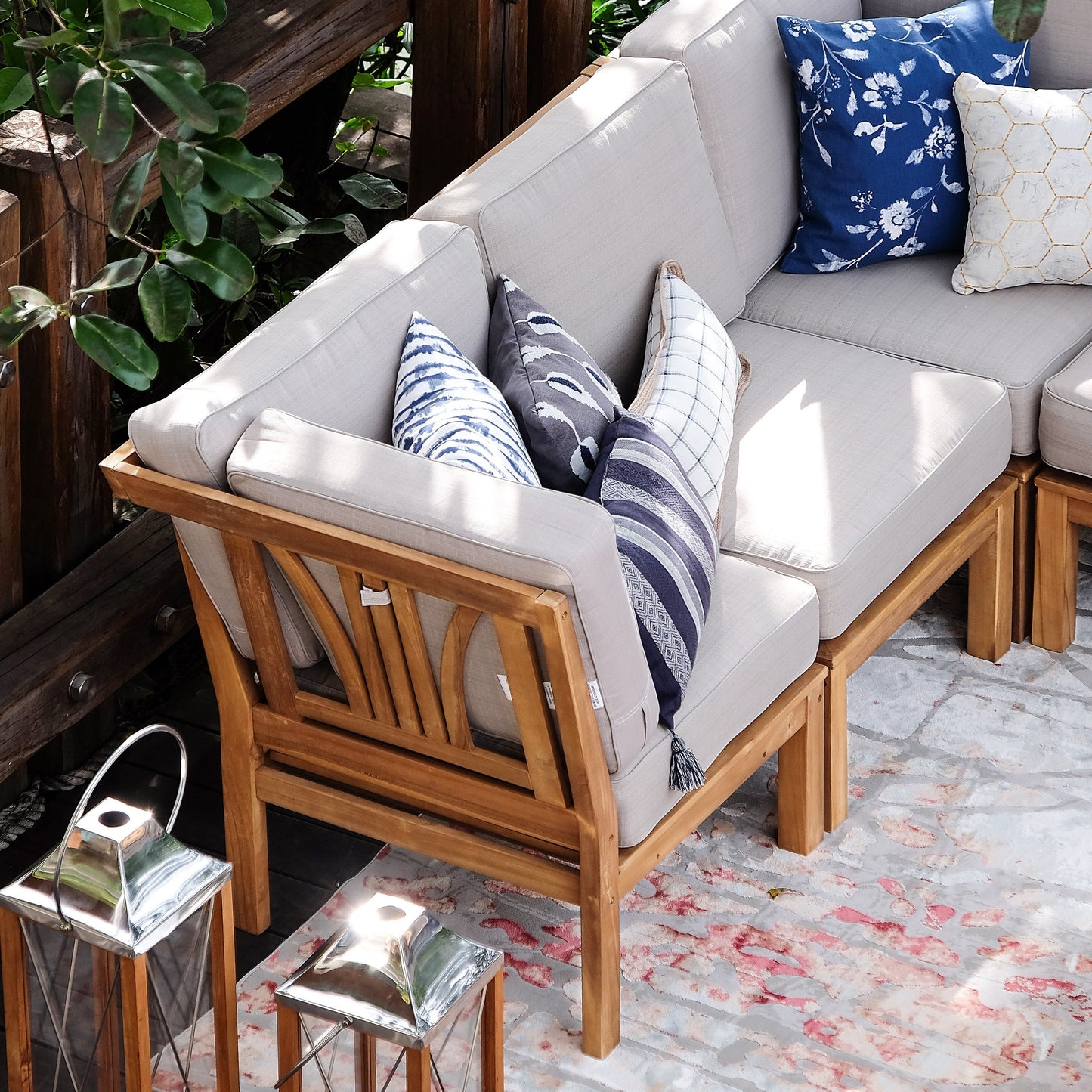 Cambridge Casual Lowell 8-piece Teak Patio Sectional Set with Cushion
